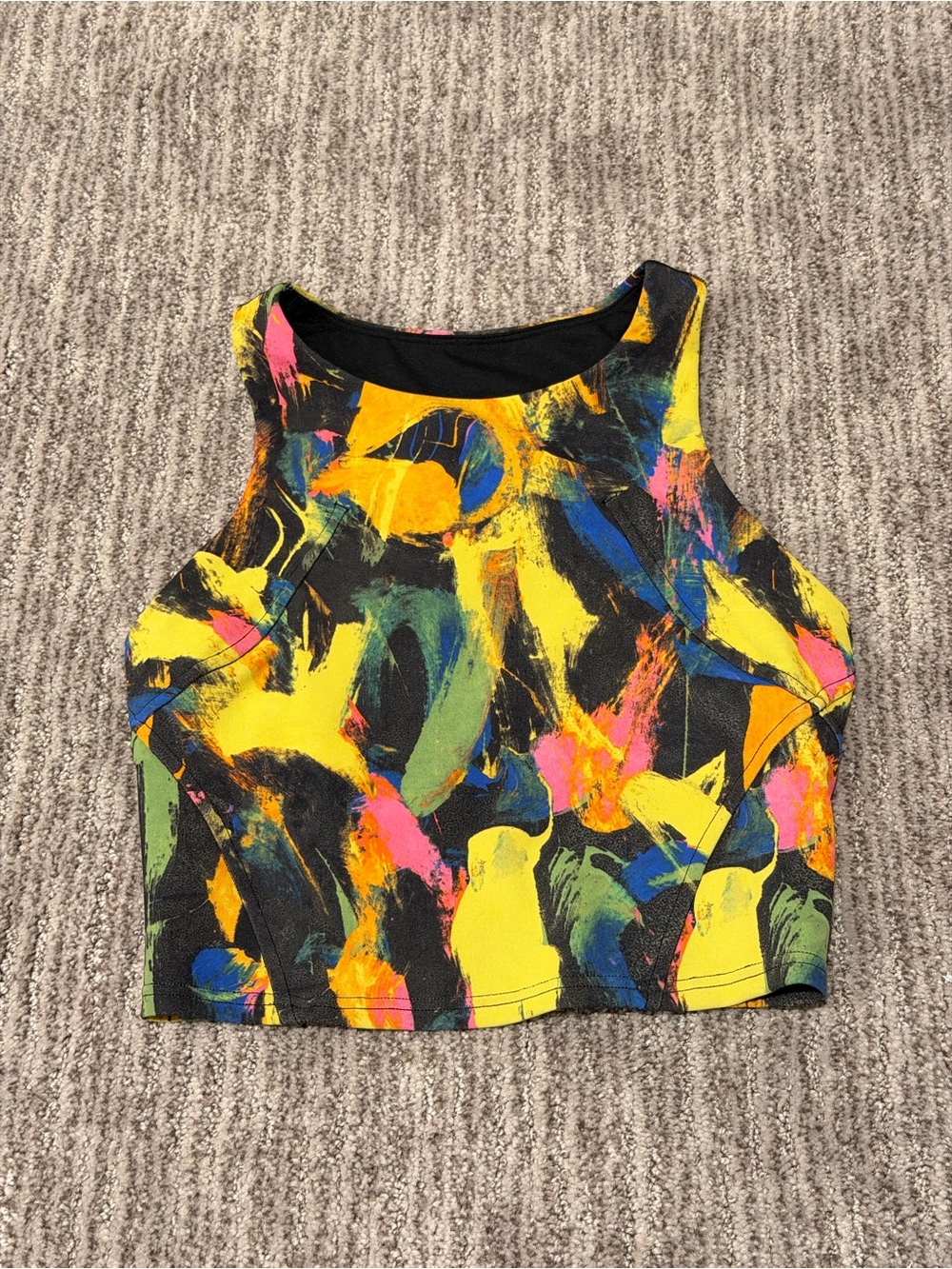 Lululemon Size 2 High Neck Crop Top Sports Bra Abstract Paint Splatter